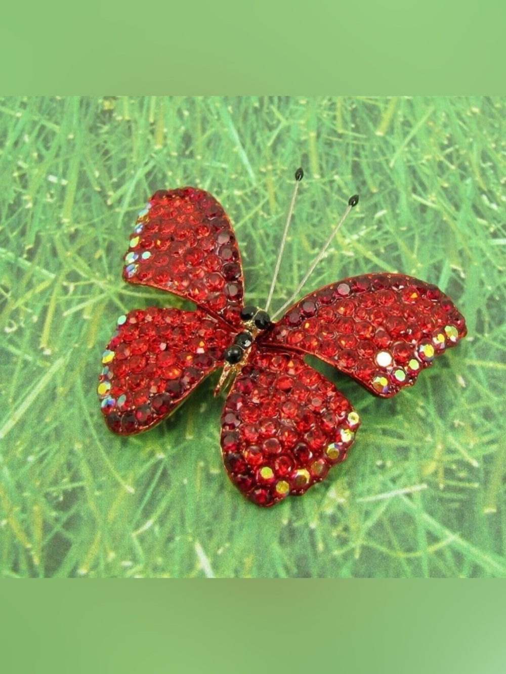 Red butterfly crystal brooch pin made with all red sparkling crystals  New